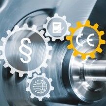 Cogwheels with symbols and icons that intertwine