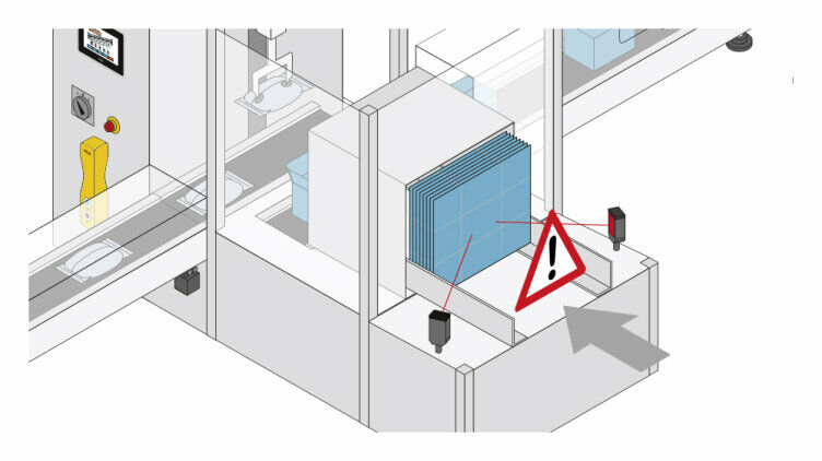 Graphical representation of the optical monitoring of the cardboard feed