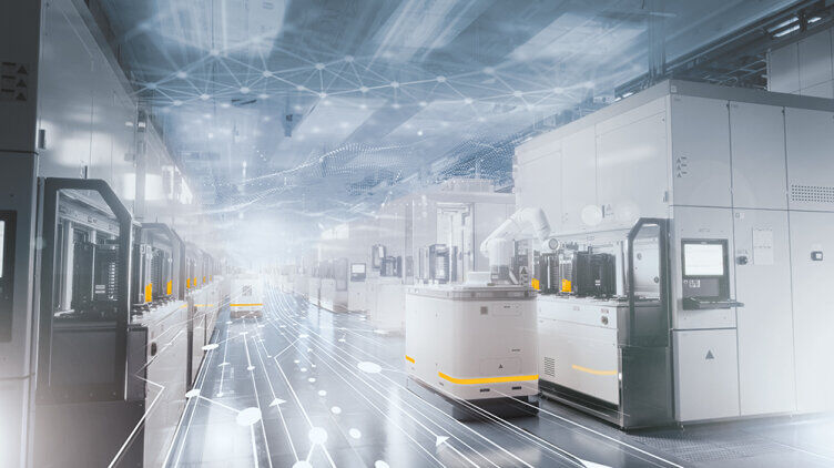 A production hall with automated guided vehicle systems