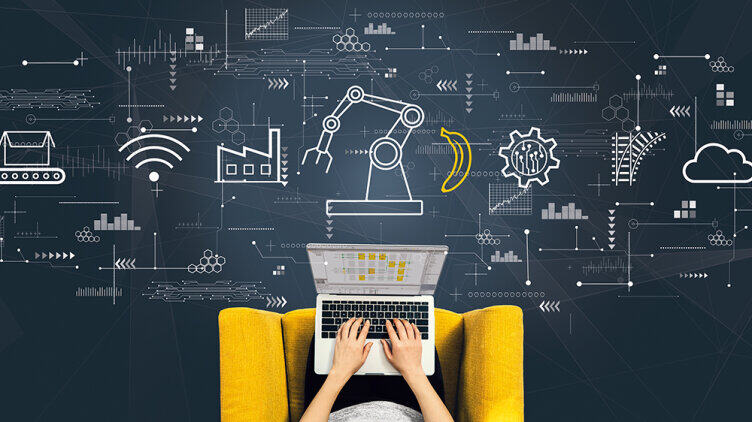 Yellow chair in front of a graphic panel