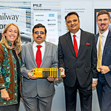 Pilz and Deltron widen their cooperation. From left to right: Susanne Kunschert, Managing Partner of Pilz GmbH & Co. KG, Suparno Chatterjee and Indranil Mukherjee, both Directors of Deltron Equipment & Systems, and Sebastian Lüke, Head of Business Unit Rail at Pilz. (Photo: © Pilz GmbH & Co. KG)