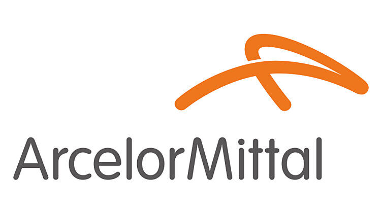 ArcelorMittal logo, black and orange on a white background
